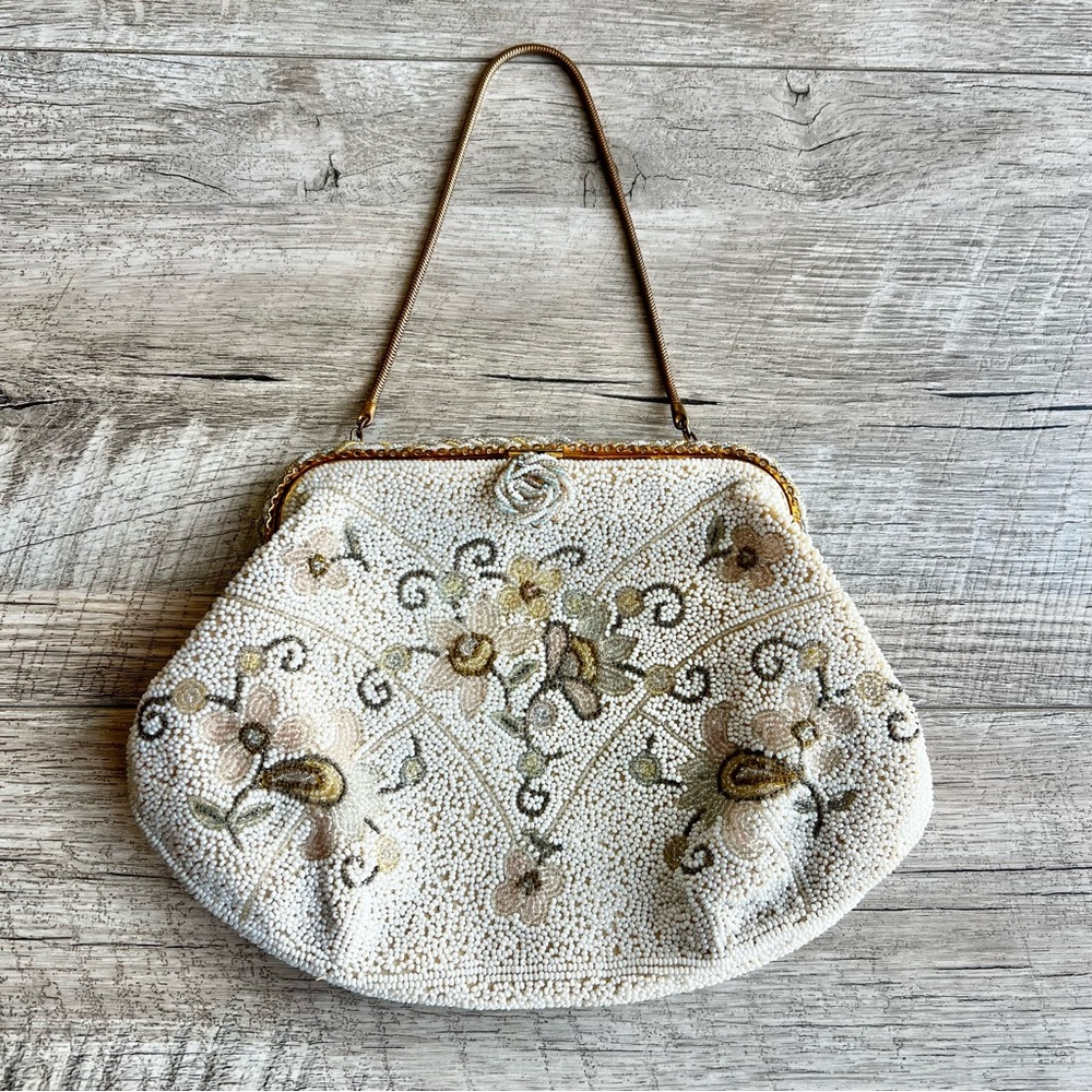 Vintage DeLill Handmaid Beaded French Floral Handbag